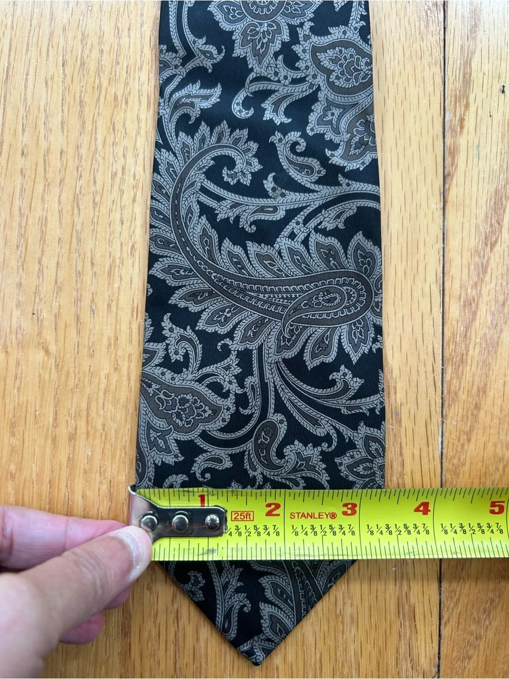 Collezione Zenio Silk Tie Mens Paisley Necktie Black Gray Handmade Spain Vintage